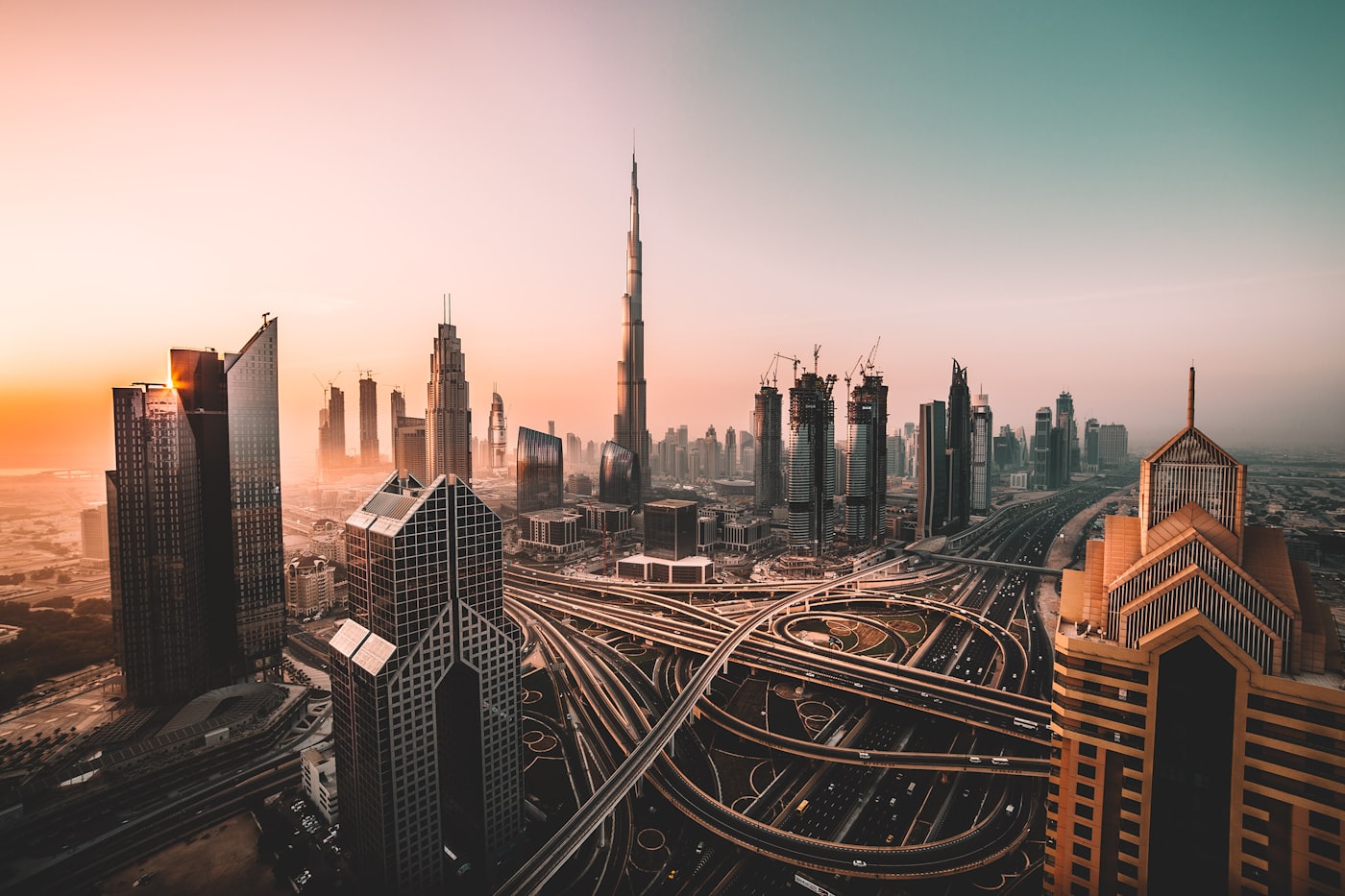 The Dubai skyline at dusk